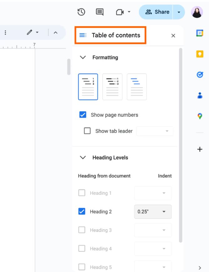نحوه ایجاد فهرست مطالب در Google Docs